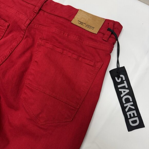Jordan Craig Mens Martin Stacked Jeans 36 Red Distressed Stretch Skinny Frayed - Picture 11 of 14